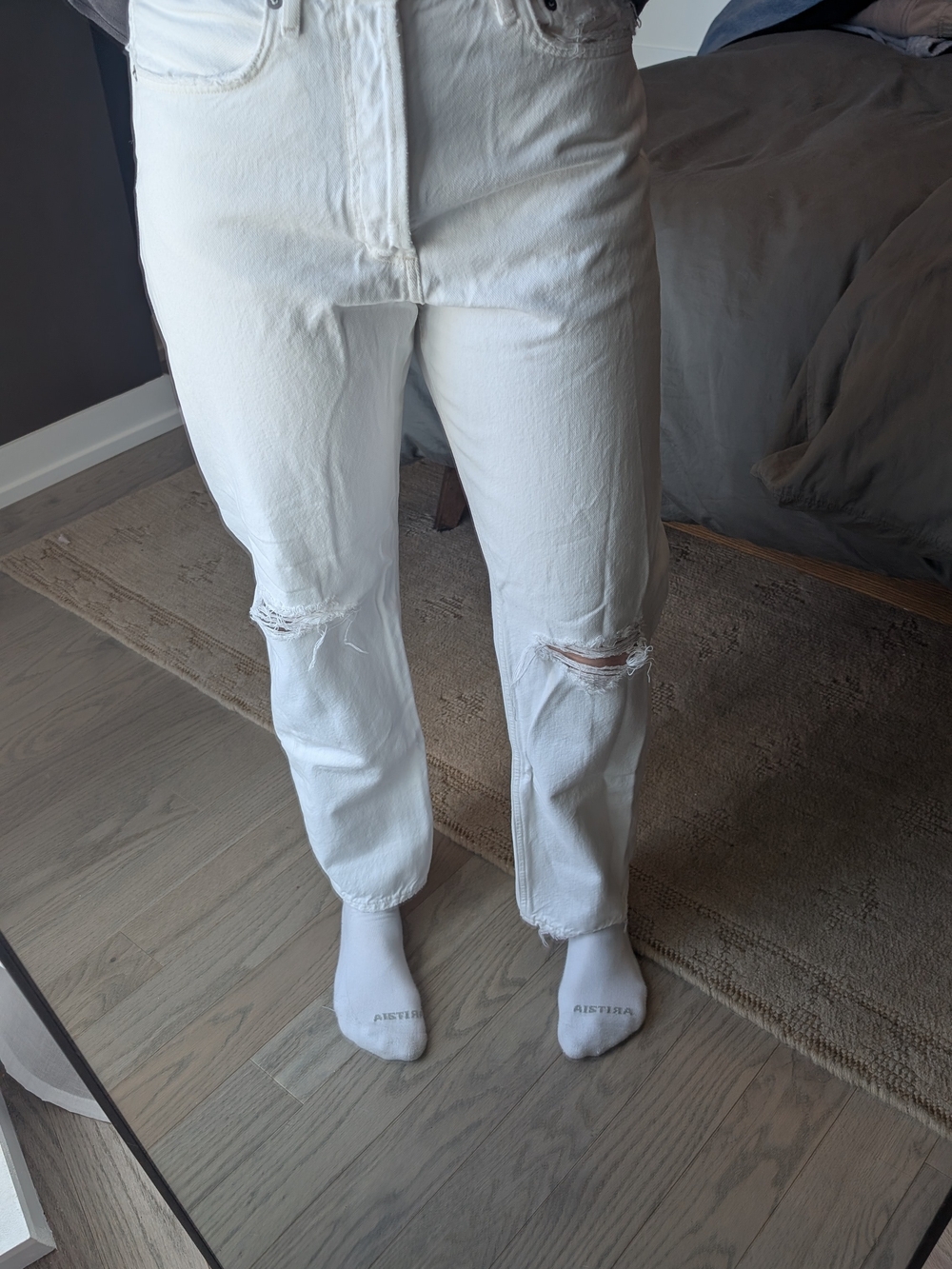 Agolde White Distressed High-Rise Straight Jeans